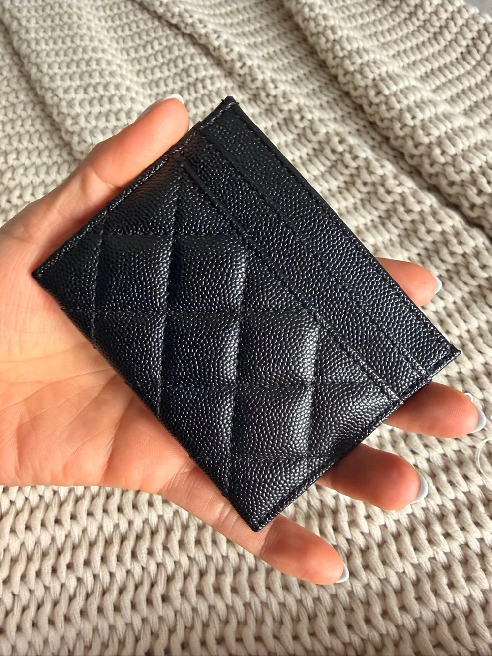 Black Quilted Leather Card Holder with Logo Accent